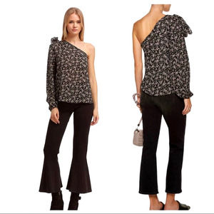 NEW Micah FLORAL Shoulder Blouse - One Shoulder Sleeve BOW Shirt - M